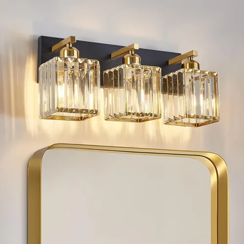 Miniatura 9 de Moderna lámpara de tocador de baño de 3 luces de cristal cromado moderno sobre espejo cromado iluminación de tocador de cristal aplique de pared
