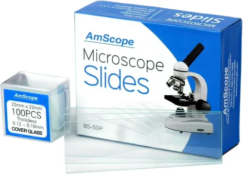 Miniatura 2 de AmScope BS-50P-100S-22 Portaobjetos de microscopio de vidrio en blanco con borde esmerilado prelimpiados y 100 cubreobjetos de vidrio cuadrado