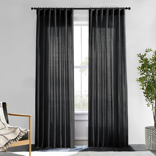 Miniatura 13 de XTMYI - Cortinas transparentes de 54 pulgadas de largo, juego de 2 paneles para baño, cortinas cortas de lino y algodón con semi privacidad