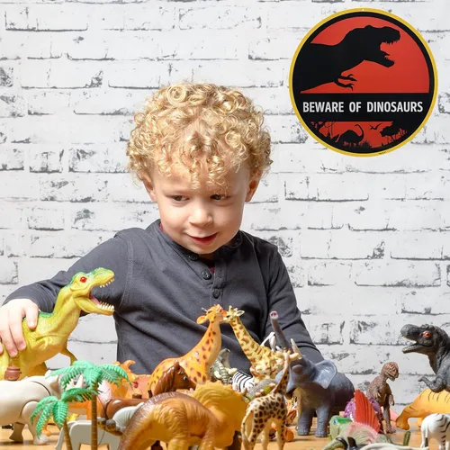 Miniatura 4 de Venicor Letrero con texto en inglés «Beware of Dinosaurios» – 12 x 12 pulgadas – Aluminio – Decoración de habitación de dinosaurio para niños – T