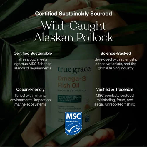 Miniatura 4 de True Grace Aceite de pescado omega-3 - 60 cápsulas blandas - 1400 mg de EPA + DHA - Salud cerebral, cardíaca, articular e inmunológica - Orgánico