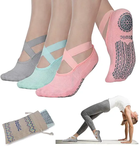 Ozaiic Calcetines de yoga para mujer antideslizantes y con correas ideal para pilates Pure Barre ballet danza entrenamiento descalza