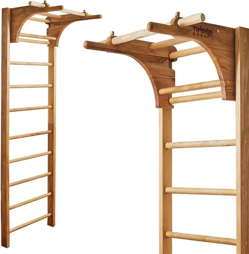 Barras de Pared Suecas en Escalera para Niños y Adultos, hechas de Madera de Haya Sólida, Resisten Cargas hasta 400 kg, con Barra de Dominada