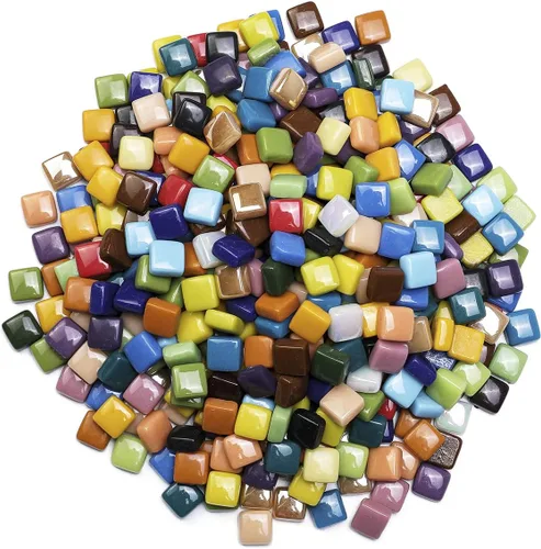 Miniatura 7 de Lanyani Azulejos de mosaico de vidrio vibrante de 2 libras para artes y manualidades, piezas de vidrio sueltas a granel coloridas baldosas cuadradas