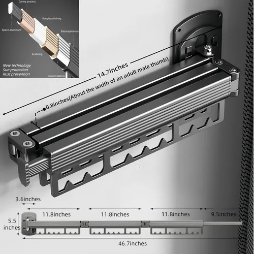 Miniatura 2 de Estante de secado de pared montado, perchero para ropa sucia, perchero para ropa sucia, perchero montado en la pared, estante colgante para cuarto
