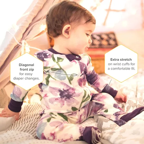 Miniatura 99 de Burt's Bees Baby Pijama para bebé niña, 100% algodón orgánico, pijama de una pieza, overol diagonal con cremallera, ajuste cómodo