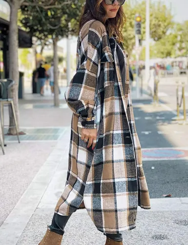 Miniatura 5 de Omoone - Chaqueta de manga larga con botones para mujer diseño a cuadros de ajuste holgado
