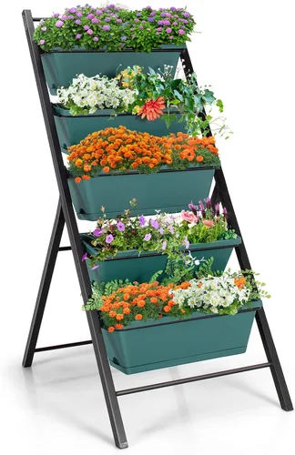 Miniatura 11 de S AFSTAR Macetero vertical de 5 niveles, cama de jardín elevada de 5 capas con 5 jardineras desmontables y marco de metal, contenedores elevados