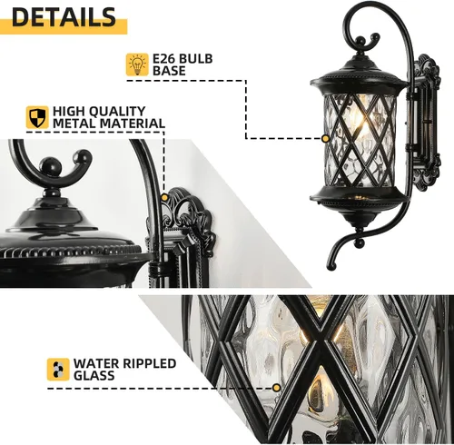 Miniatura 3 de NLIEOPDA Faroles de pared retro grandes para exteriores, de 24 pulgadas, para exteriores, luz de autocar, impermeable, de aluminio con vidrio