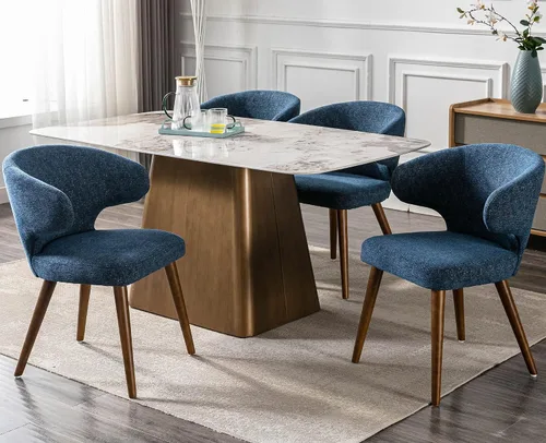 Miniatura 14 de VESCASA Juego de 2 sillas de comedor modernas de felpilla con patas de madera, sillas laterales tapizadas con respaldo curvado para comedor/sala