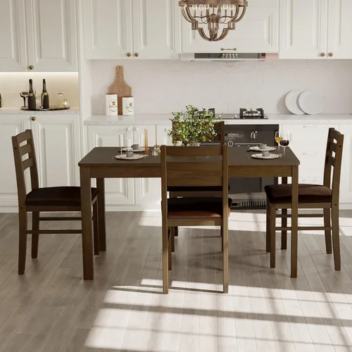 Miniatura 8 de Juego de Mesa de Comedor Rectangular Moderna de Madera Maciza de Interior de 5 Piezas para 4, Mesa y 4 Sillas con Cojines Suaves para Cocina, Bar