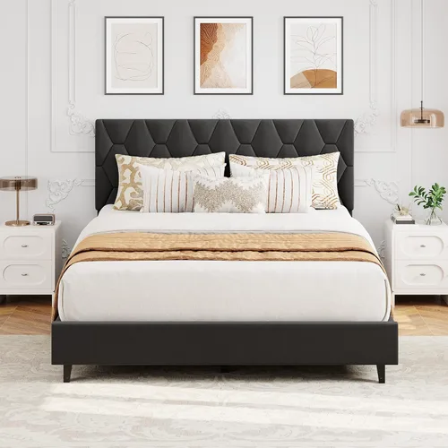 Miniatura 12 de GAOMON Base de cama individual XL beige con cabecera tapizada, base de cama de plataforma resistente con listones de madera fuertes, no necesita