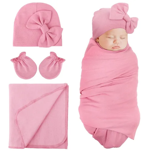 Miniatura 11 de DRESHOW BQUBO - Conjunto de guantes de algodón para recién nacido, manta cálida para bebé, saco de dormir para bebé, regalo de ducha 1 juego liso
