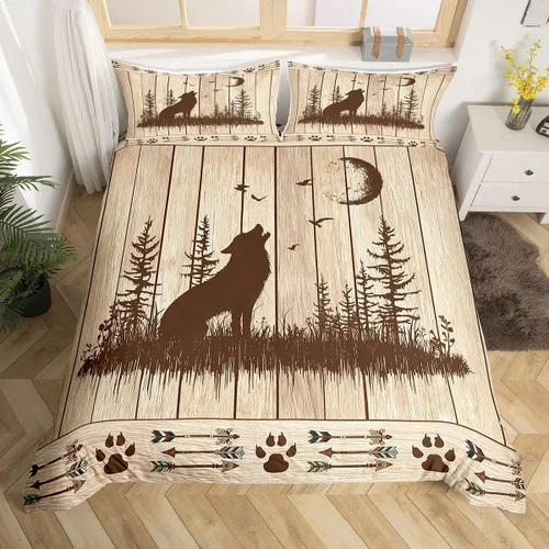 Miniatura 19 de Juego de funda de edredón de diente de león, estrella de Texas occidental, para niños y niñas, funda de edredón de tablones de madera gris y blanco
