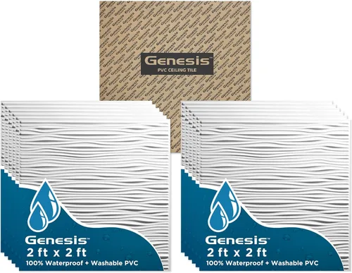 Miniatura 10 de Genesis Azulejos de techo negros de 2 x 2 pies - Fácil instalación - Impermeable, lavable y resistente al fuego - PVC de alta calidad para evitar