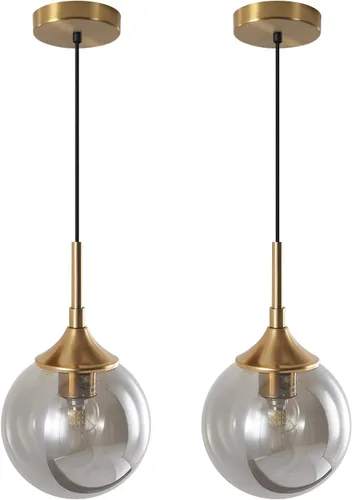 Miniatura 16 de KCO Lighting - Lámpara colgante moderna de globo de 1 luz, luz colgante de vidrio ahumado individual grande de mediados de siglo, latón cepillado