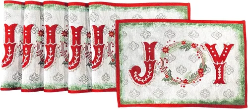 Miniatura 30 de Juego de seis (6) manteles individuales de Navidad con textura de chenilla de Fancy Fun, tejido de tapicería, para fiestas, Navidad, temporadas