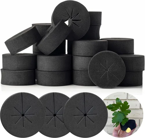 XCEL Collares de clonación de 2 pulgadas (paquete de 200), clonador de plantas de espuma de goma de alta calidad que se adapta a copas de red Negro