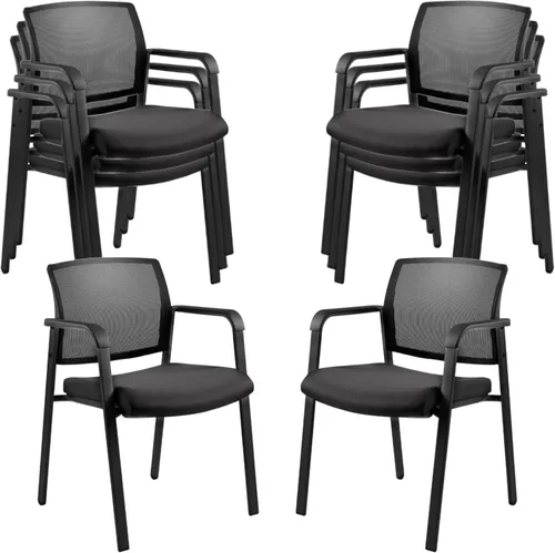 Miniatura 21 de CLATINA Sillas de oficina apilables para recepción de invitados con brazo, silla de sala de espera con respaldo de malla con asiento de tela Negro