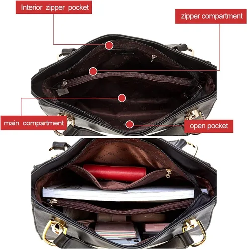 Miniatura 3 de Bolso de mano de cuero genuino para mujer, bolso de mano grande de trabajo con asa superior, bolso de hombro para mujer, 02 negro