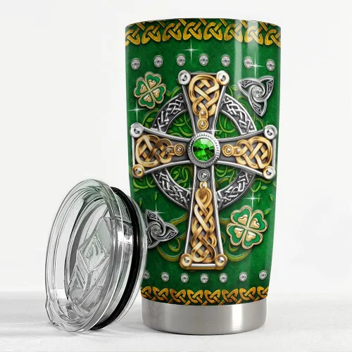 Miniatura 3 de SANDJEST Vaso irlandés de acero inoxidable con tapa de cruz celta de 20 onzas, regalos para mujeres, cumpleaños, Navidad Irish