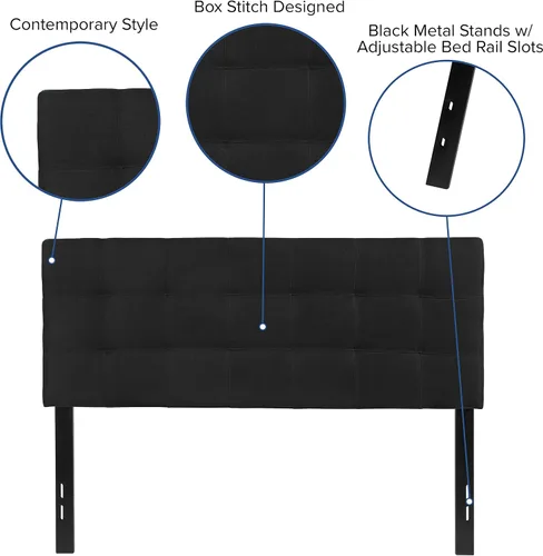 Miniatura 5 de BizChair Cabecero tapizado acolchado de tamaño matrimonial en tela negra Negro