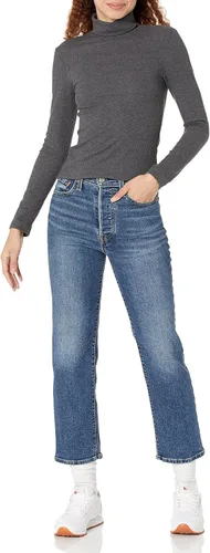 Miniatura 2 de Tienda Essentials Camiseta de cuello alto de punto acanalado de manga larga para mujer (disponible en tallas grandes), paquete de 2