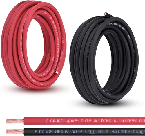 Miniatura 36 de Cable de Batería Calibre 2/0, 10 Pies Rojo + 10 Pies Negro 2/0 AWG Cable de Alambre de Soldadura de Cobre Puro, para Automotriz, Batería, Solar
