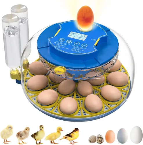 18 incubadoras de huevos para incubar huevos con control de temperatura, incubadora de huevos con giro automático de huevos y pantalla de humedad,