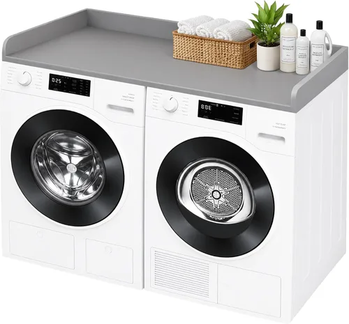 Miniatura 11 de Royxen Encimera de lavandería de madera maciza, encimera para todas las lavadora y secadora de carga frontal, espacio adicional para lavandería