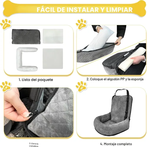 Miniatura 6 de Asiento de automóvil para perros pequeños y medianos, desmontable lavable, asiento elevador de seguridad para mascotas, cómodo, ultra suave y Gris