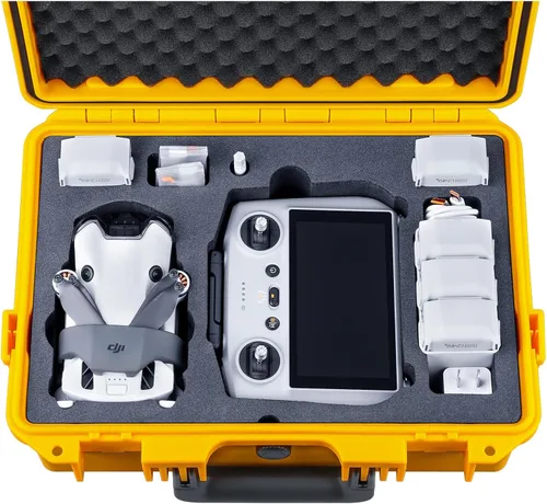 Lykus Titan MM410 Estuche Rígido Impermeable (Amarillo) para DJI Mini 4 Pro/Mini 3/Pro y DJI RC 2/RC/RC-N2/N1, Soporte para 7 baterías y cordón RC