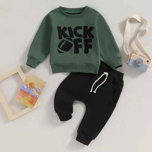 Miniatura 2 de fhutpw Ropa para bebé niño otoño 6, 12, 18, 24 meses, fútbol de manga larga, conjuntos de tops y pantalones para niños pequeños