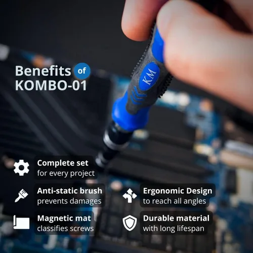 Miniatura 2 de KOMBO-01, juego de destornilladores de precisión 117 en 1, kit de herramientas de reparación magnética profesional con alfombrilla de tornillo