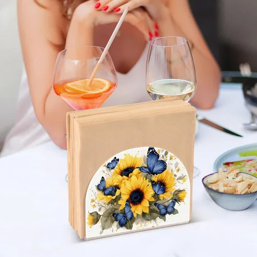 Miniatura 7 de Servilletero de acrílico transparente con girasol y mariposa, servilletero, dispensador de mesa de comedor para cocina, restaurante, decoración