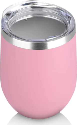 Miniatura 14 de DOMICARE - Juego de 8 vasos de vino de 12 onzas con tapa, hechos de acero inoxidable con aislamiento al vacío de doble pared, color celeste Azul
