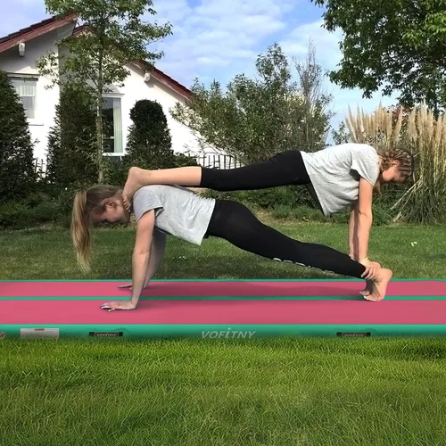 Miniatura 2 de VOFiTNY - Esterilla inflable de gimnasia con pista de caídas y barril de aire octogonal con bomba para uso doméstico/gimnasio Rosa/menta+rodillo