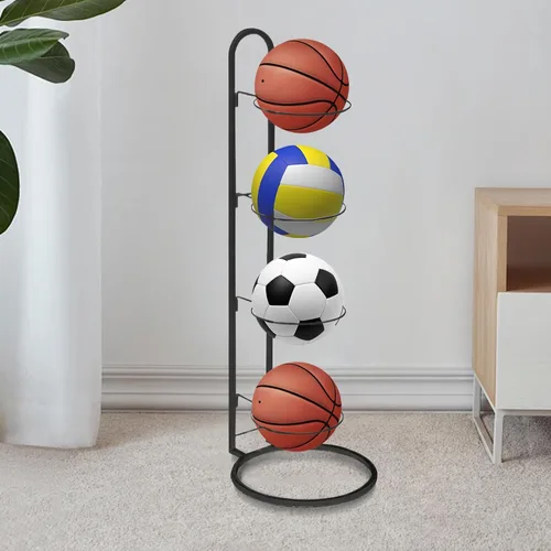 Miniatura 4 de Nuevo estante de almacenamiento de bolas, soporte de almacenamiento de bolas de cubo de 4 niveles, soporte de baloncesto de acero al carbono
