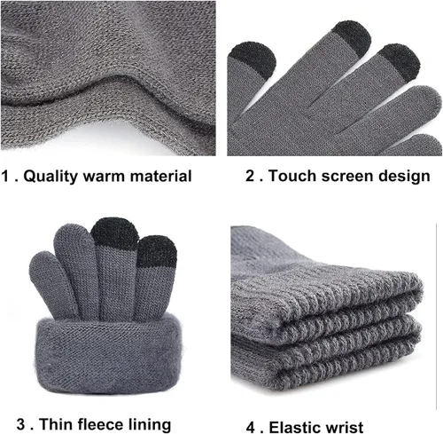 Miniatura 5 de Gorro de invierno para hombre, bufanda y guantes de pantalla táctil, forro polar, bufanda y guantes para hombre y mujer