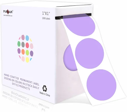 Miniatura 34 de PARLAIM Pegatinas adhesivas permanentes redondas de 1 pulgada con código de color en forma de puntos, 1000 por rollo, caja dispensadora de Azul