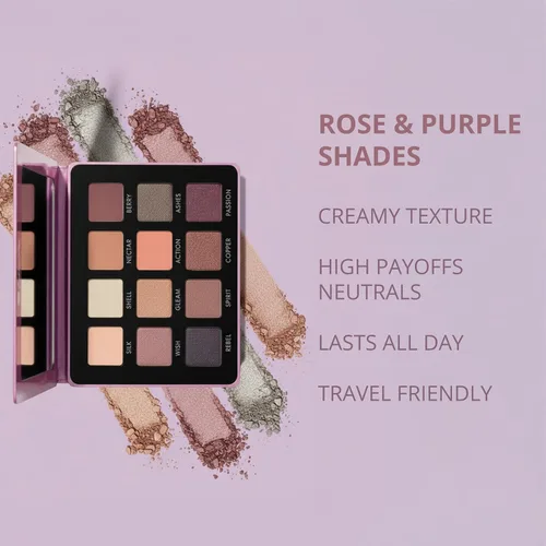Miniatura 6 de Lamora Paleta de sombra de ojos rosa: 12 sombras suaves de rosa malva, paleta de maquillaje de ojos multiusos con acabados mate y brillantes