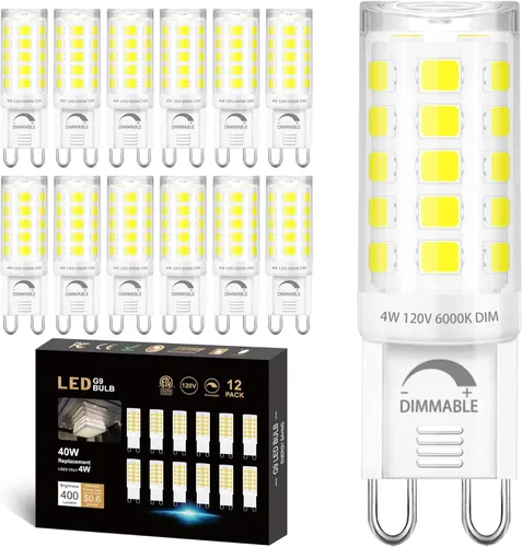 Miniatura 12 de Winshine - Paquete de 10 bombillas LED regulables de 2700 K blanco suave, 4 W (reemplazo de bombilla halógena de 40 W) con casquillo G9, forma T4