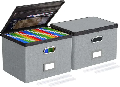 Miniatura 16 de Oterri Paquete de 2 cajas organizadoras de archivos con tapas, caja de archivos con bolsillos de malla, caja organizadora de documentos para Verde