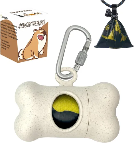Soporte para bolsa de excremento de perro en forma de hueso para correa | Dispensador con 15 bolsas de basura resistentes a fugas y clip de Trigo