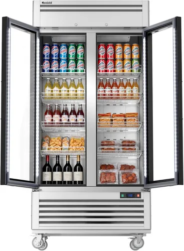 Miniatura 12 de Coolski Refrigerador comercial de puerta de vidrio de 1 puerta, comercializador de pantalla de acero inoxidable con luz LED para uso comercial
