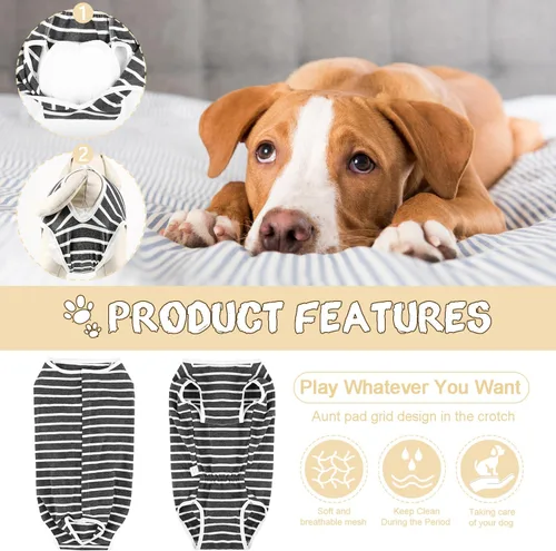 Miniatura 4 de Etdane Pañales para perros, bragas sanitarias, camisas de período fisiológico, trajes de recuperación quirúrgica para perros machos y hembras, rayas