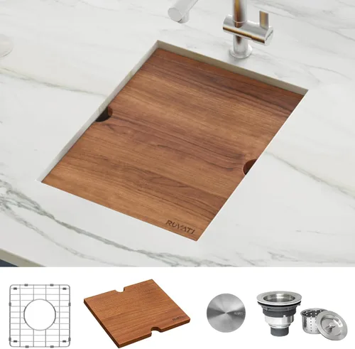Miniatura 3 de Ruvati Fregadero de Preparación de Barra Estación de Trabajo de 13 pulgadas con Tapa - Fregadero de Cocina de Acero Inoxidable Calibre 16 Bajo