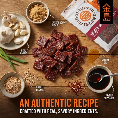 Miniatura 5 de Golden Island Cecina de Cerdo con Sabor a Barbacoa Coreana, Snack de Carne Especial, Sin Gluten con Condimento de Barbacoa Coreana, Snack