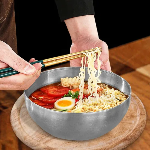Miniatura 6 de Huakaile Paquete de 5 cuencos de acero inoxidable de 25 onzas, cuencos de sopa de metal con aislamiento térmico, cuencos de cereales con acabado