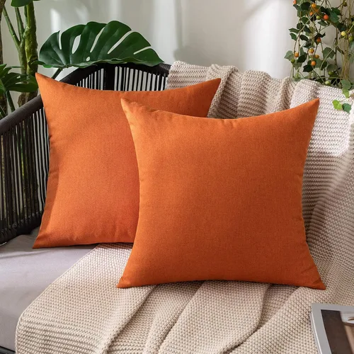 Miniatura 36 de MIULEE Paquete de 2 fundas decorativas para almohadas de exterior, sólidas, impermeables, de lino sintético, estilo granja de jardín, fundas de Óxido